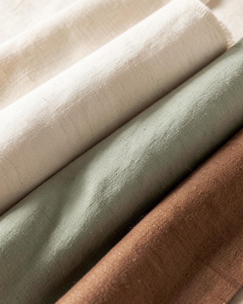 Rolls of linen and cotton garment materials